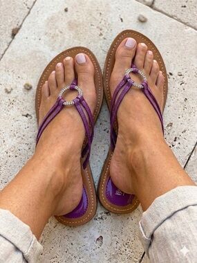 Mossimo Purple & Silver Rhinestone Thong Sandals - Size 7